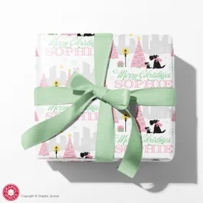 Scotties in the City Christmas Personalized Wrapping Paper - PINK