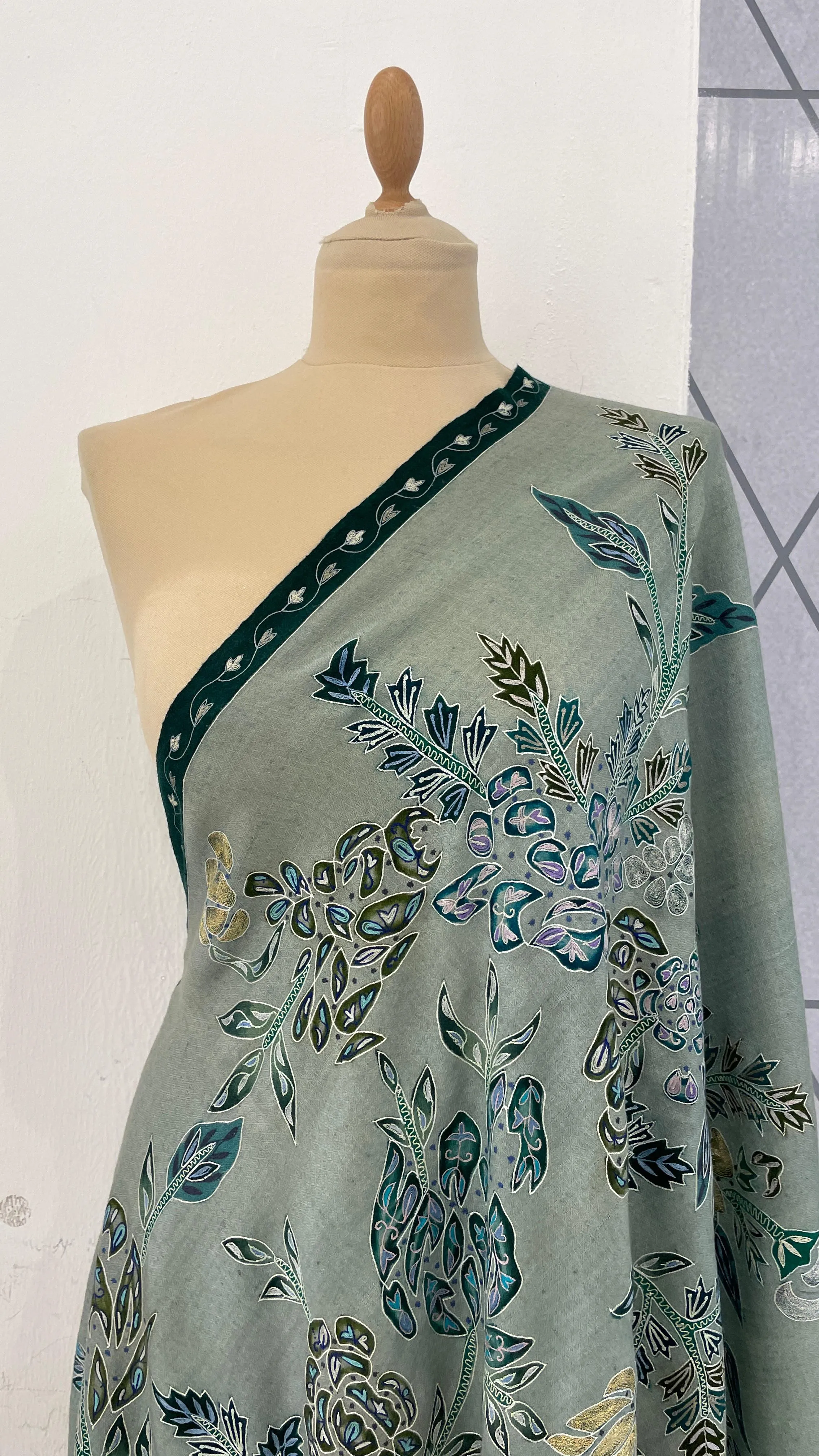 Shipra Pastel Green Kalamkari Pashmina Scarf