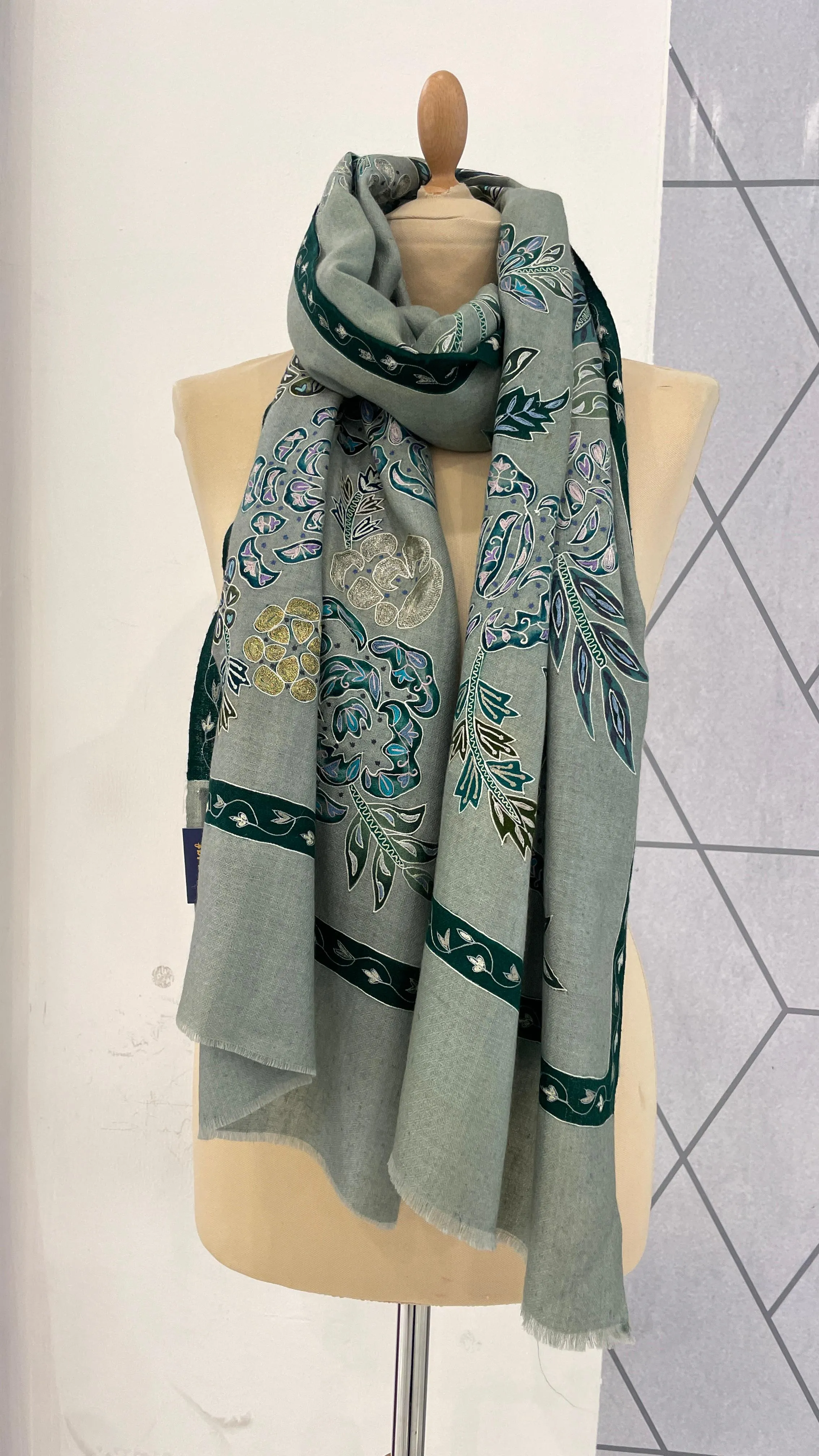 Shipra Pastel Green Kalamkari Pashmina Scarf