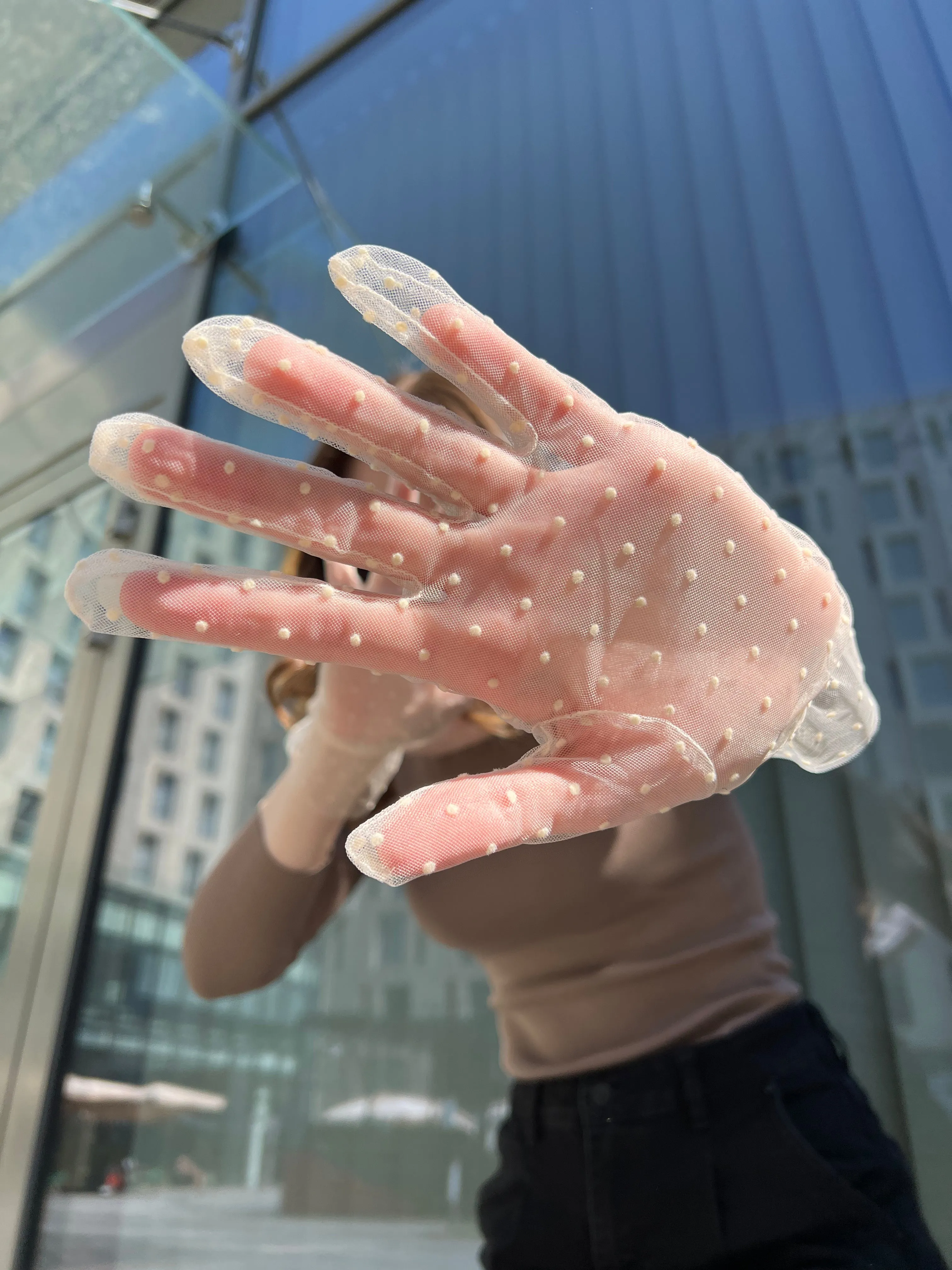 Short Gloves, "Polka Dot” in White