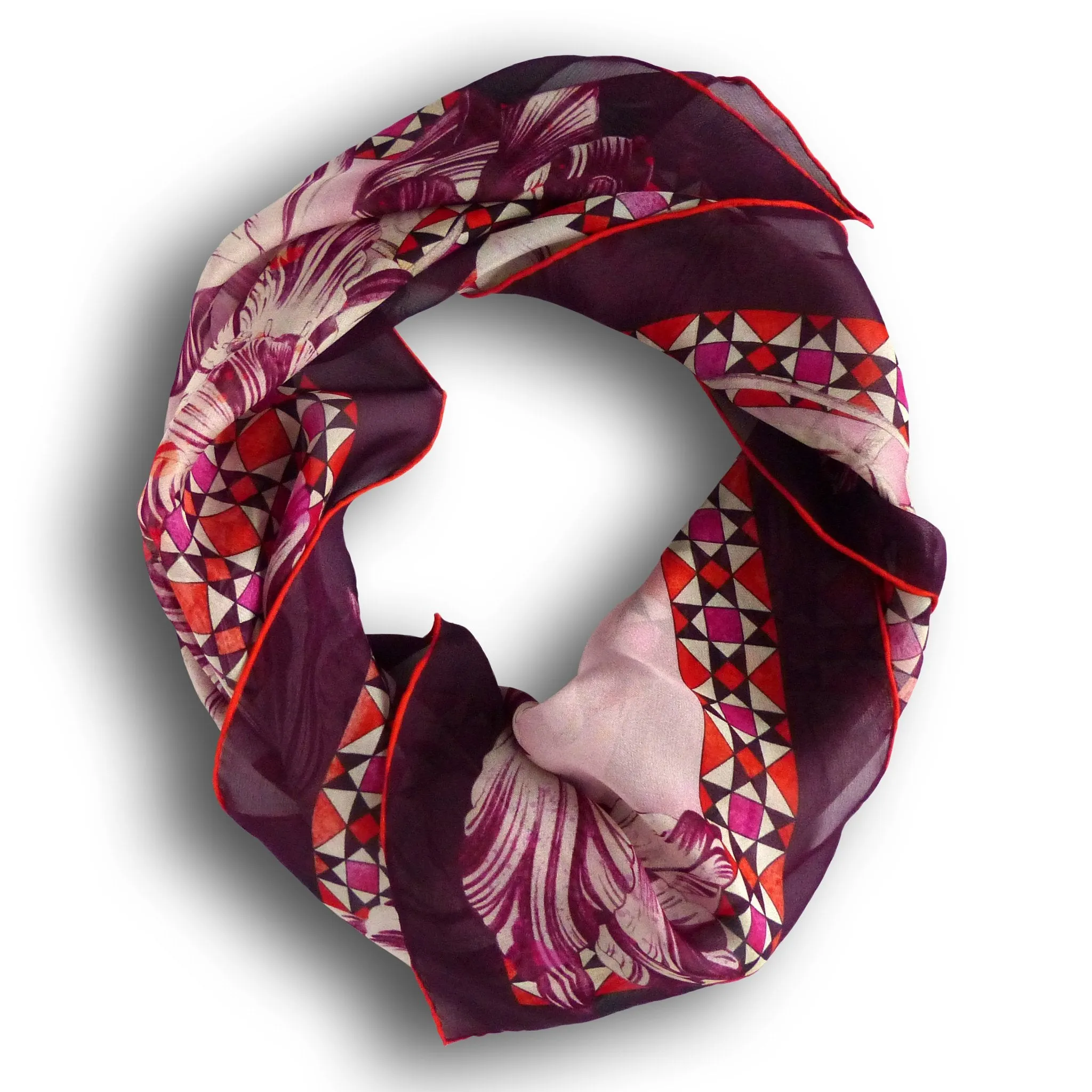 Silk Chiffon Scarf (65cm) - Tula Burgundy/Orange