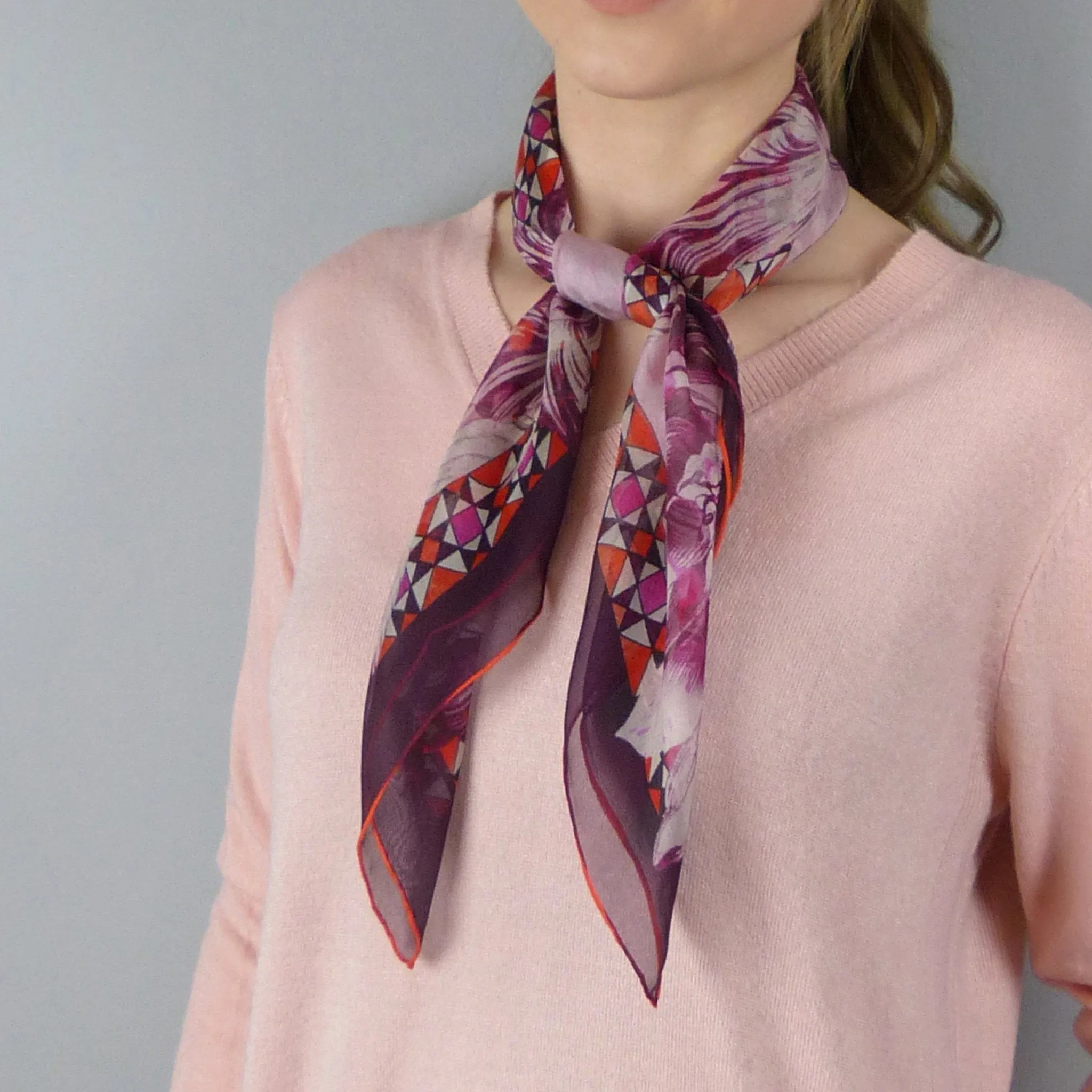 Silk Chiffon Scarf (65cm) - Tula Burgundy/Orange