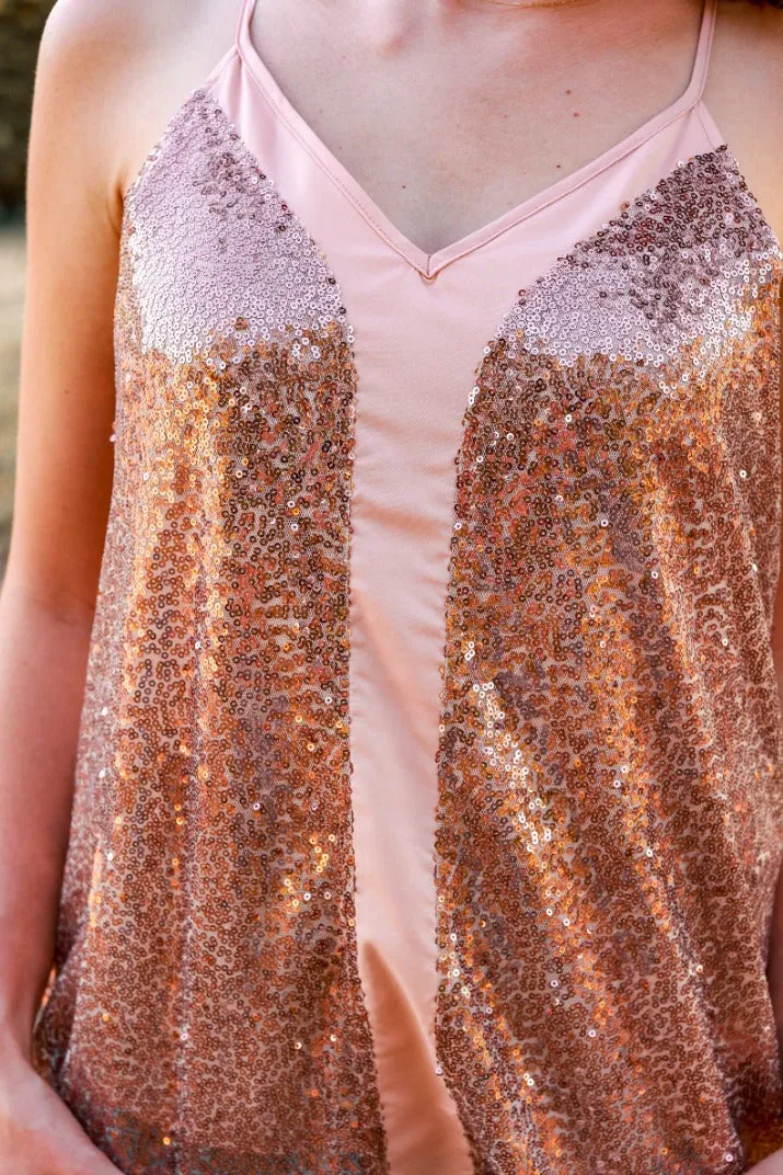 Southern Grace Stop The Show Sequin Tank Top in Rose Gold