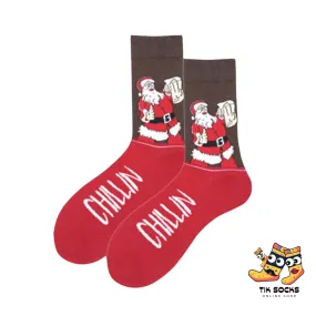 TikSocks|Christmas Socks-Santa Chillin Red Socks