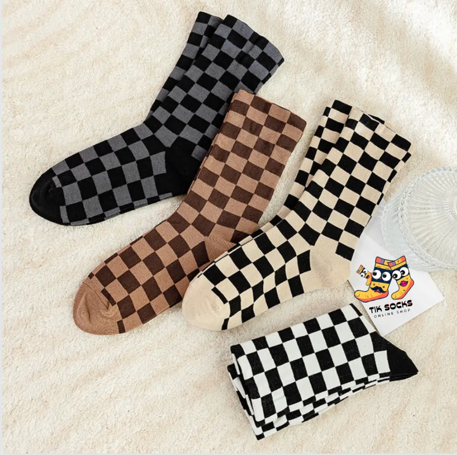 TikSocks|Fun Socks-Chessboard Socks -Black Grey