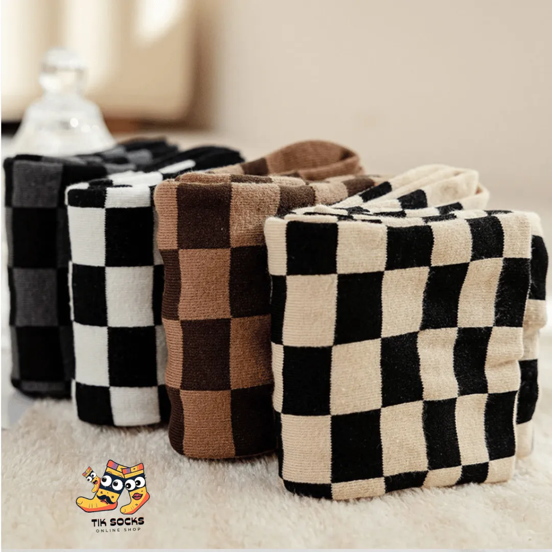 TikSocks|Fun Socks-Chessboard Socks -Black Grey