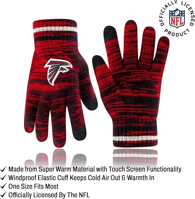 Ultra Game Adults Unisex NFL Official Super Soft Marl Knit Winter Beanie Knit Hat with Extra Warm Touch Screen Gloves|Atlanta Falcons