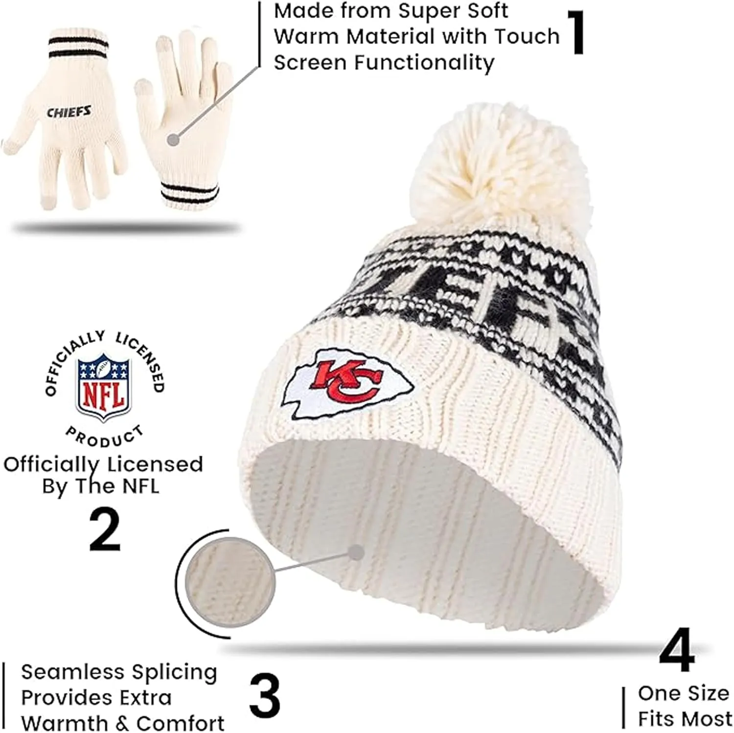 Ultra Game NFL Official Adults Super Soft Cable Knit Winter Beanie Knit Hat with Extra Warm Touch Screen Gloves, Cleveland Browns, One Size|Cleveland Browns