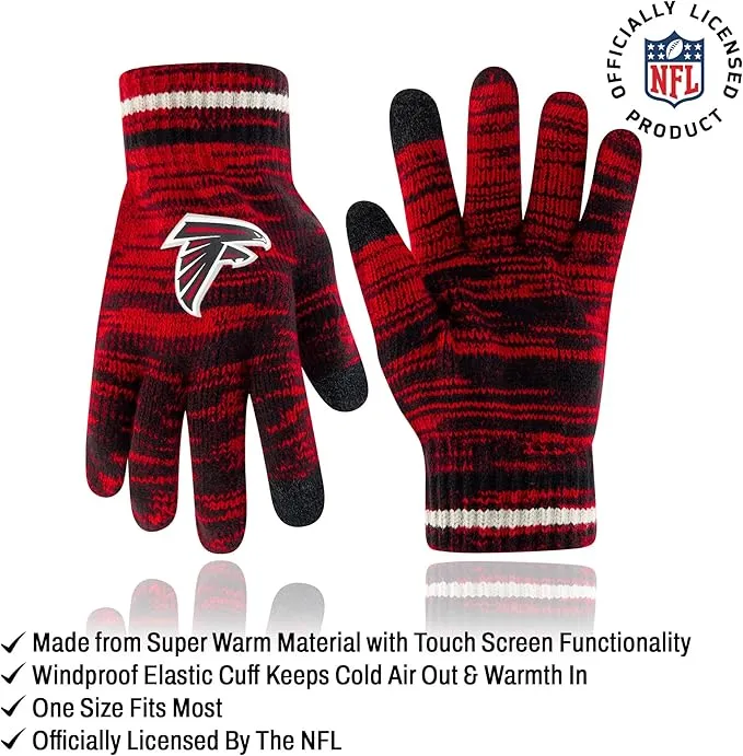 Ultra Game Youth NFL Official Super Soft Marl Knit Winter Beanie Knit Hat with Extra Warm Touch Screen Gloves|Atlanta Falcons