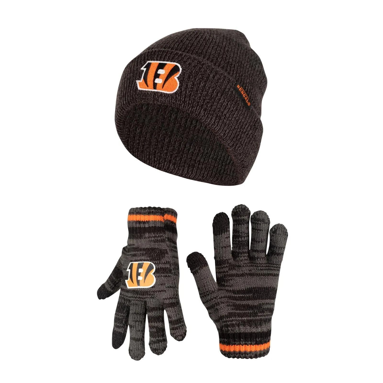 Ultra Game Youth NFL Official Super Soft Marl Knit Winter Beanie Knit Hat with Extra Warm Touch Screen Gloves|Cincinnati Bengals