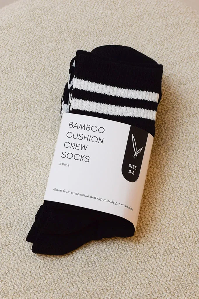 Women's Bamboo Cushion Crew Socks 3 Pack - Black