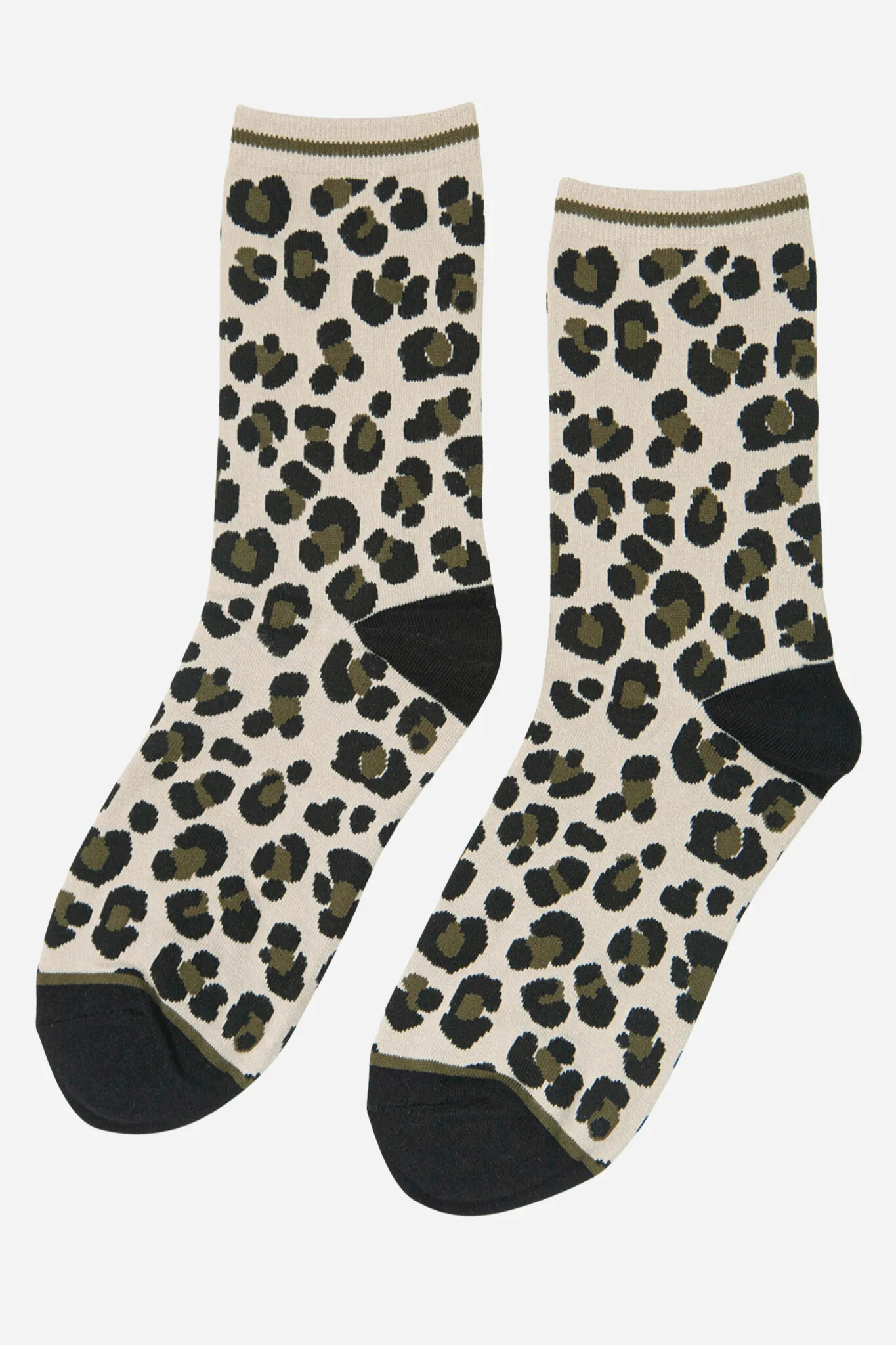 Women's Bamboo Leopard Print Socks Ladies Animal Print Cream