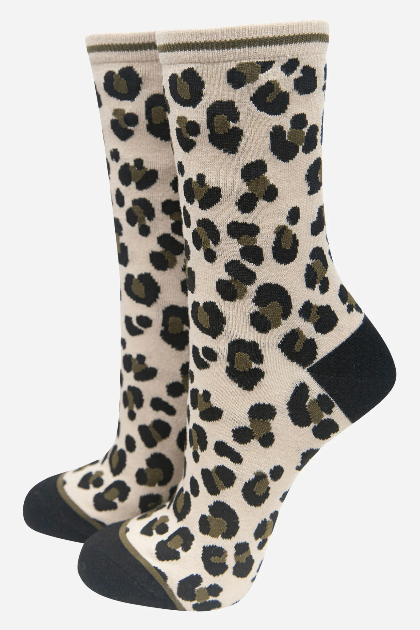 Women's Bamboo Leopard Print Socks Ladies Animal Print Cream